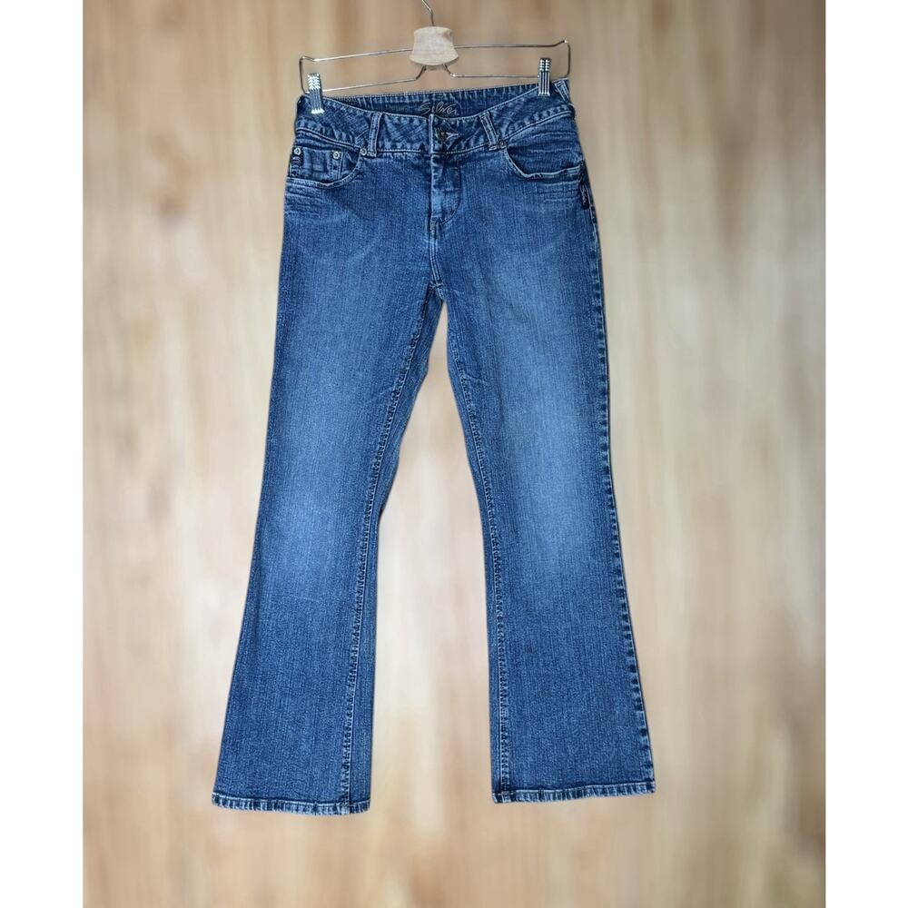 Y2K Silver Jeans Womens Size 29 Low Rise Dark Wash Bootcut Flare Denim Stretch